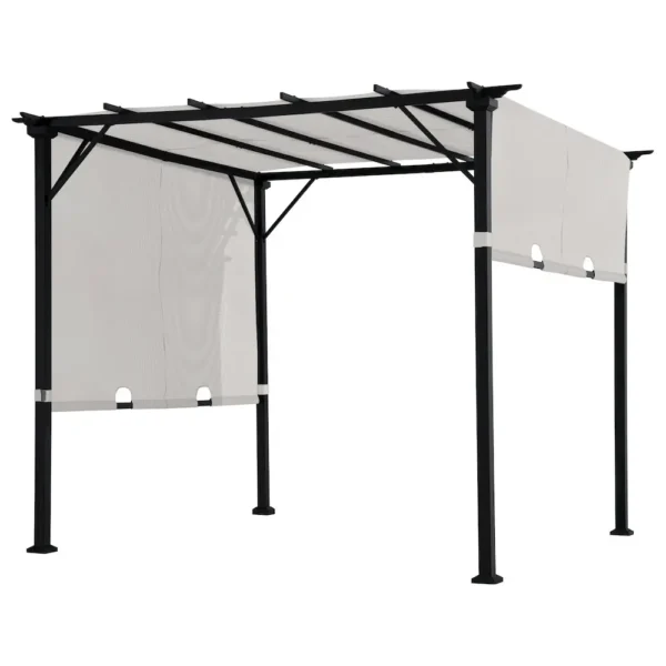 9 ft. x 9 ft. Black Steel Classic Pergola with Adjustable White Sling Shade